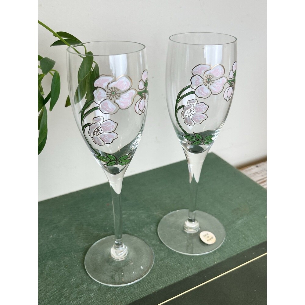 Pair Of Perrier Jouet Belle Epoque Flutes Champagne Glasses France Wedding Toast